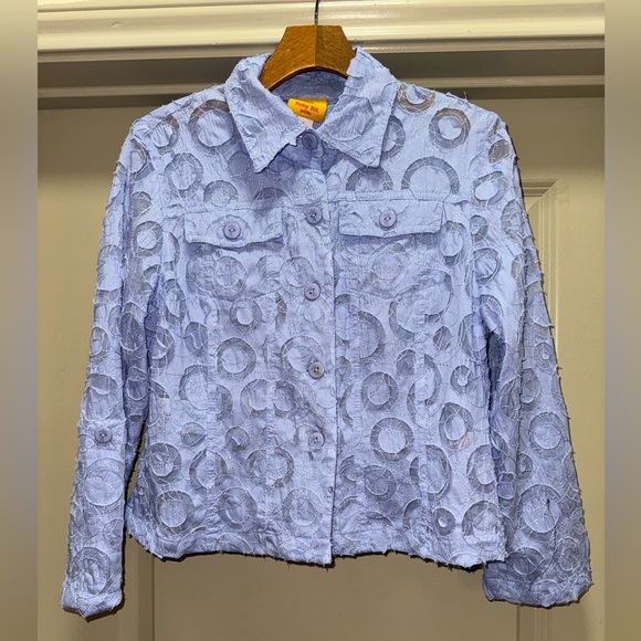 Ruby Rd. Blue Circular Pattern Lightweight Jacket size 8 - Picture 2 of 13